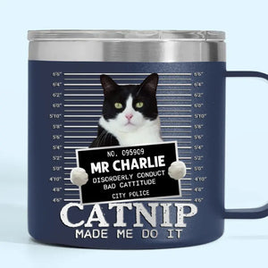 Custom Photo Catnip Made Me Do It - Dog & Cat Personalized Custom 14oz Stainless Steel Tumbler With Handle - Gift For Pet Owners, Pet Lovers