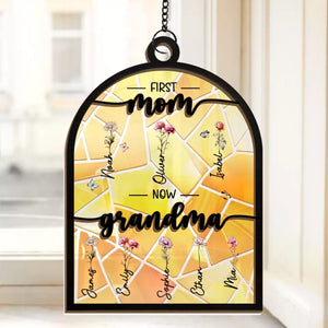 First Mama, Now Nana - Family Personalized Window Hanging Suncatcher - Gift For Mom, Grandma