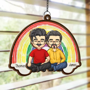 Love Is Love - Couple Personalized Window Hanging Suncatcher - Gift For Husband Wife, Anniversary, LGBTQ+