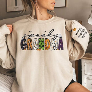 One Spooky Great Grandma - Family Personalized Custom Unisex Sweatshirt With Design On Sleeve - Halloween Gift For Mom, Grandma