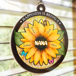 Motherhood All Love Begins And Ends There - Family Personalized Window Hanging Suncatcher - Mother's Day, Gift For Mom, Grandma