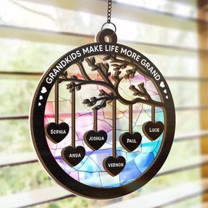 Grandkids Make Life More Grand - Family Personalized Window Hanging Suncatcher - Gift For Grandma