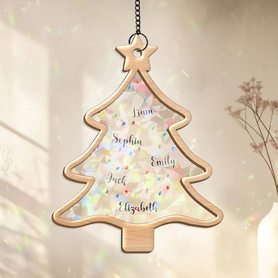 Fairy Lights On Winter Nights - Family Personalized Window Hanging Suncatcher - Christmas Gift For Family Members