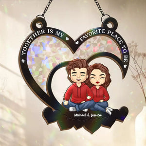 Together Is My Favorite Place To Be - Couple Personalized Window Hanging Suncatcher - Gift For Husband Wife, Anniversary