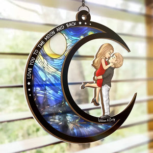 Love You To The Moon And Back - Couple Personalized Window Hanging Suncatcher - Gift For Husband Wife, Anniversary