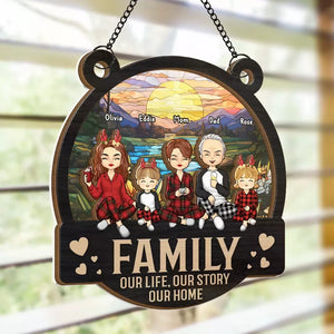 Family Is The Heart Of Christmas - Family Personalized Window Hanging Suncatcher - Christmas Gift For Family Members