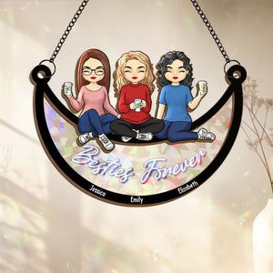 Sisterly Souls, Forever Linked - Bestie Personalized Window Hanging Suncatcher - Gift For Best Friends, BFF, Sisters