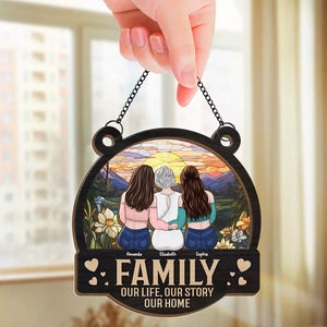 Life Is Beautiful With Family - Family Personalized Window Hanging Suncatcher - Gift For Family Members