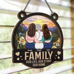 Life Is Beautiful With Family - Family Personalized Window Hanging Suncatcher - Gift For Family Members