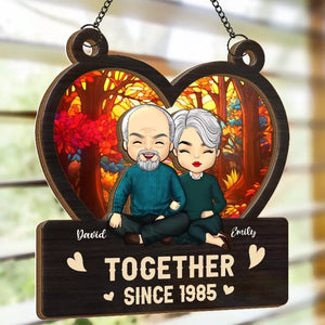 A True Love Story Never Ends - Couple Personalized Window Hanging Suncatcher - Gift For Husband Wife, Anniversary