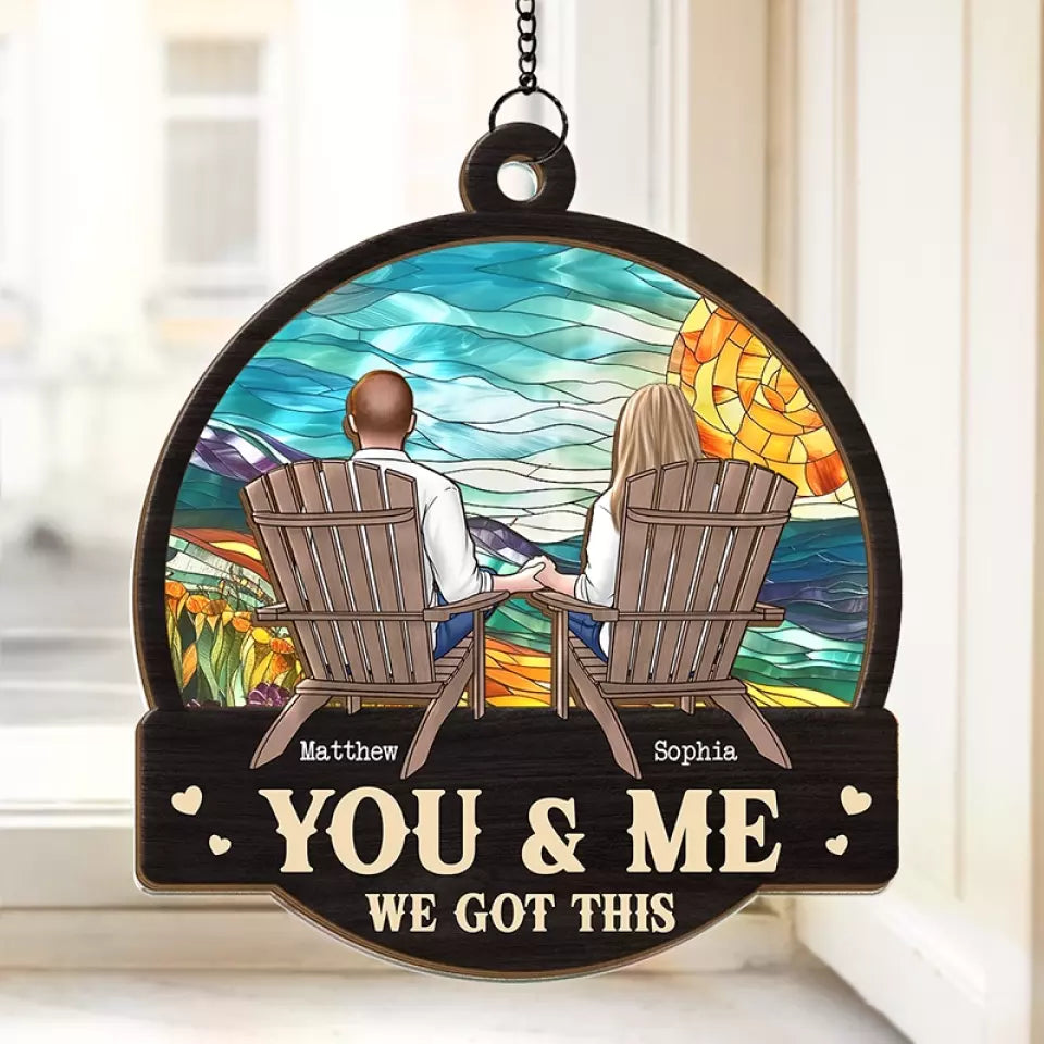 I Love You To The Moon And Back - Couple Personalized Window Hanging Suncatcher - Gift For Husband Wife, Anniversary