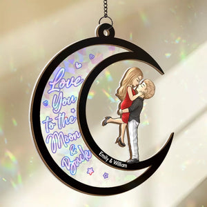 Love You To The Moon & Back - Couple Personalized Window Hanging Suncatcher - Gift For Husband Wife, Anniversary