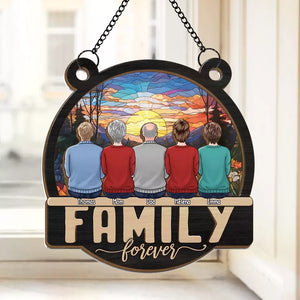 Family Hugs Brighten Life - Family Personalized Window Hanging Suncatcher - Gift For Family Members