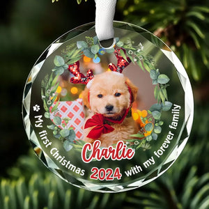 Custom Photo Celebrate Christmas With Furry Friends - Dog & Cat Personalized Custom Circle Glass Ornament - Christmas Gift For Pet Owners, Pet Lovers, First Christmas