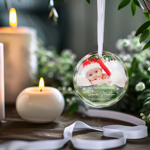 Custom Photo My First Christmas - Family Personalized Custom Circle Glass Ornament - Christmas Gift For Baby Kids, Newborn Baby