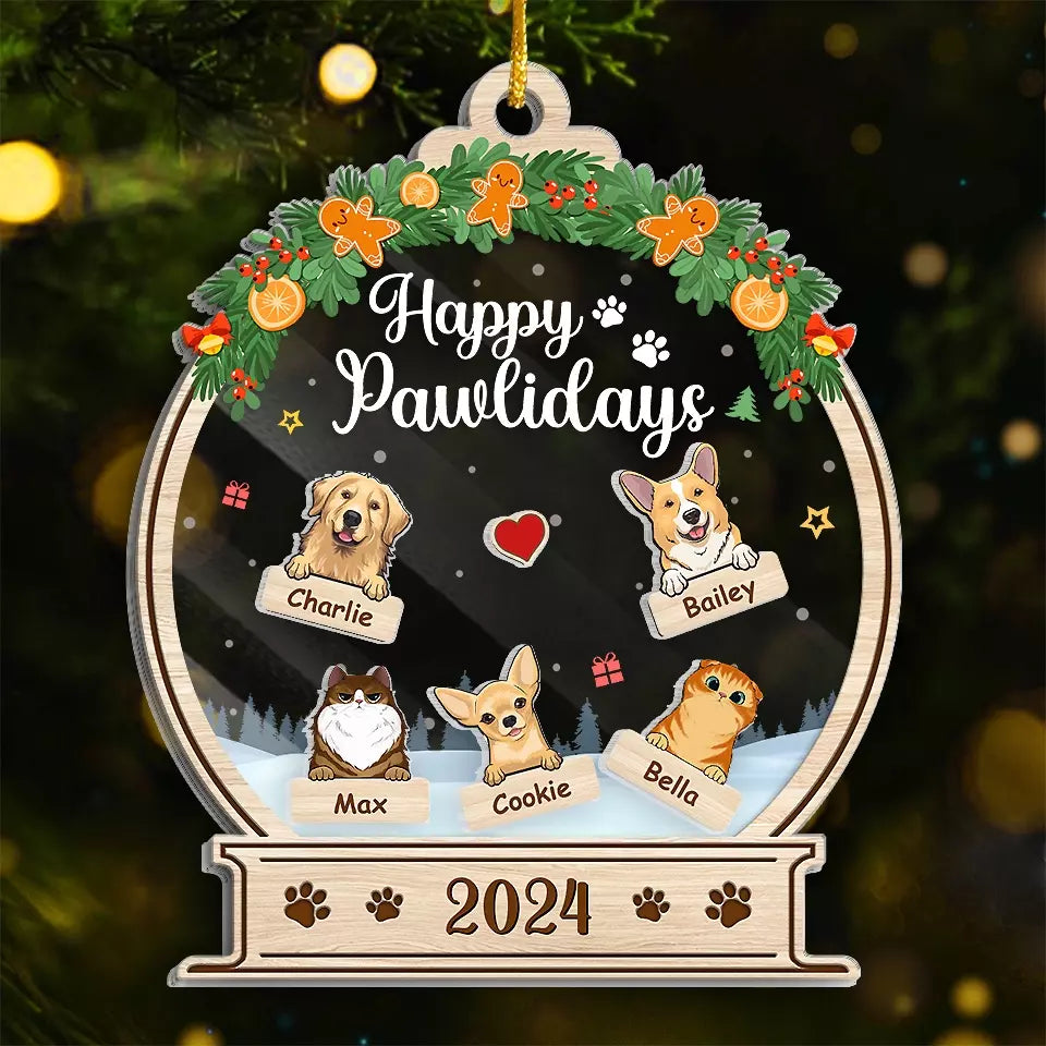 Happy Holidays - Dog & Cat Personalized Custom 3 Layers Shaker Ornament - Christmas Gift For Pet Owners, Pet Lovers