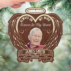 Custom Photo Always On My Mind - Memorial Personalized Custom Leather Ornament - Christmas Gift, Sympathy Gift For Family Members