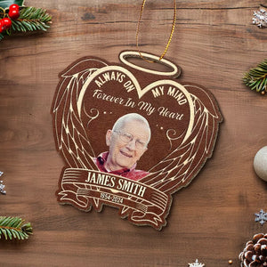 Custom Photo Always On My Mind - Memorial Personalized Custom Leather Ornament - Christmas Gift, Sympathy Gift For Family Members