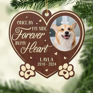 Custom Photo You Left Paw Prints On My Heart - Memorial Personalized Custom Leather Ornament - Christmas Gift, Sympathy Gift For Pet Owners, Pet Lovers