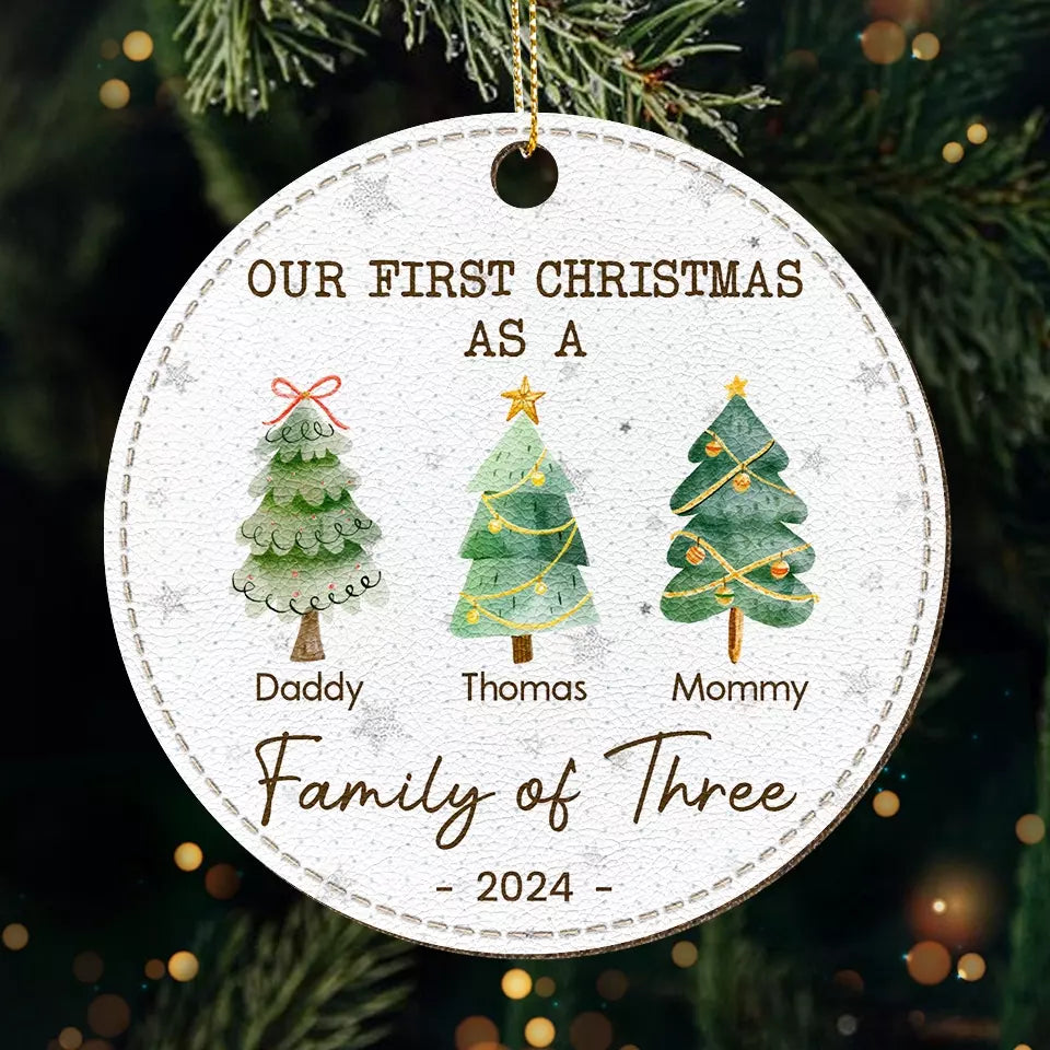 A Family That Laughs Together, Stays Together - Family Personalized Custom Leather Ornament - Christmas Gift For Family Members, Baby Kids, Newborn Baby