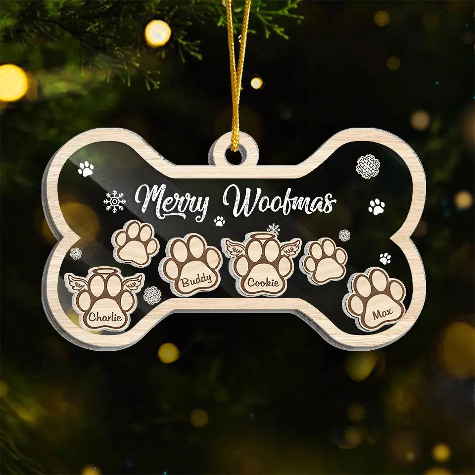 Merry Woofmas - Dog Personalized Custom 3 Layers Shaker Ornament - Christmas Gift For Pet Owners, Pet Lovers