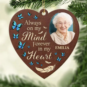 Custom Photo Forever In Our Hearts - Memorial Personalized Custom Leather Ornament - Christmas Gift, Sympathy Gift For Family Members