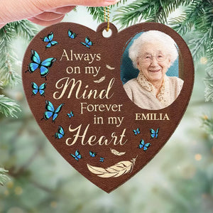 Custom Photo Forever In Our Hearts - Memorial Personalized Custom Leather Ornament - Christmas Gift, Sympathy Gift For Family Members