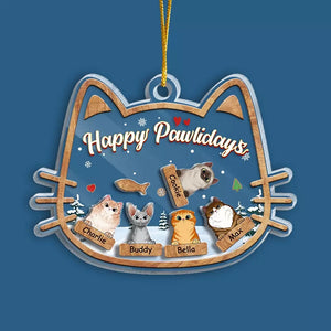 Happy Pawlidays - Cat Personalized Custom 3 Layers Shaker Ornament - Christmas Gift For Pet Owners, Pet Lovers