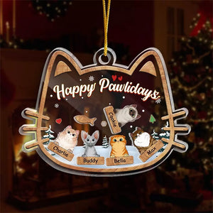 Happy Pawlidays - Cat Personalized Custom 3 Layers Shaker Ornament - Christmas Gift For Pet Owners, Pet Lovers