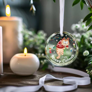 Meowy Catmas To All Of You - Cat Personalized Custom Circle Glass Ornament - Christmas Gift For Pet Owners, Pet Lovers