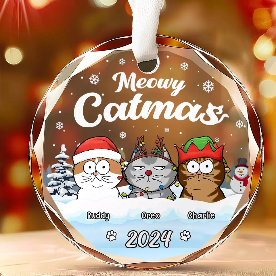 Wishing You A Pawsome And Merry Christmas - Dog & Cat Personalized Custom Circle Glass Ornament - Christmas Gift For Pet Owners, Pet Lovers