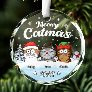 Wishing You A Pawsome And Merry Christmas - Dog & Cat Personalized Custom Circle Glass Ornament - Christmas Gift For Pet Owners, Pet Lovers