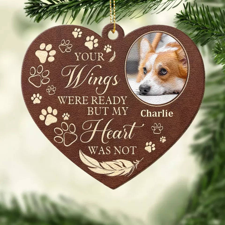 Custom Photo A Pawprint On My Heart - Memorial Personalized Custom Leather Ornament - Christmas Gift, Sympathy Gift For Pet Owners, Pet Lovers