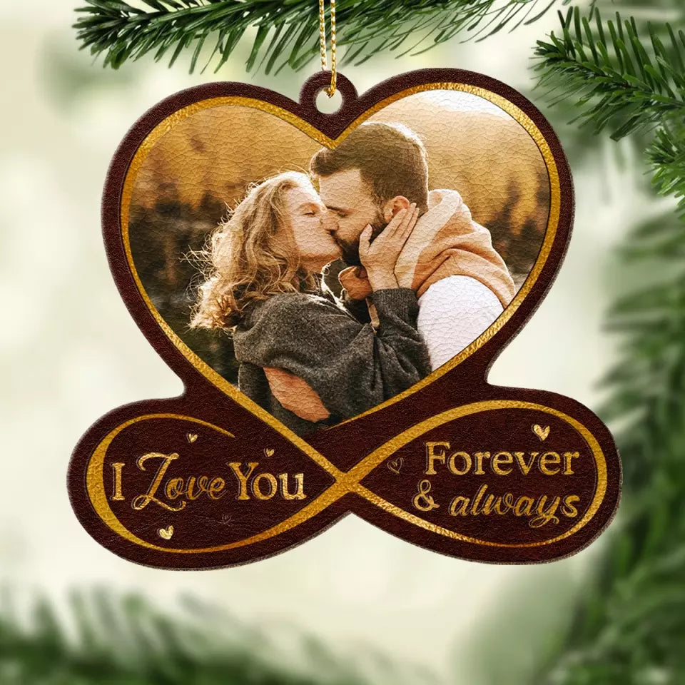 Custom Photo Sending You Light And Laughter This Christmas - Couple Personalized Custom Leather Ornament - Christmas Gift For Husband Wife, Anniversary