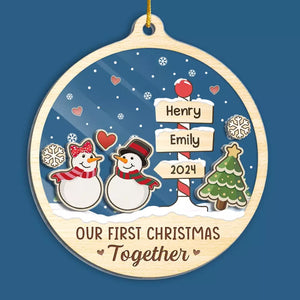 Our First Christmas Married - Couple Personalized Custom 3 Layers Shaker Ornament - Christmas Gift For Husband Wife, Anniversary, First Christmas