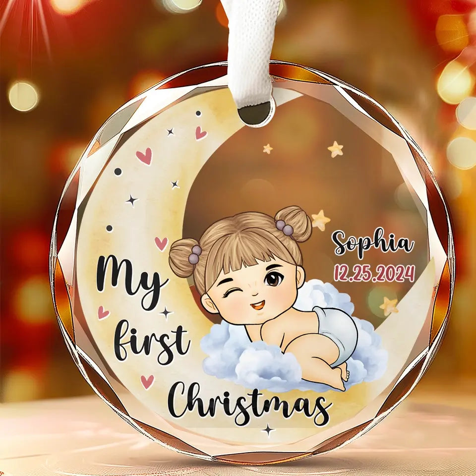 Joy To The World - Family Personalized Custom Circle Glass Ornament - Christmas Gift For Baby Kids, Newborn Baby