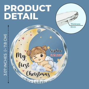 Joy To The World - Family Personalized Custom Circle Glass Ornament - Christmas Gift For Baby Kids, Newborn Baby