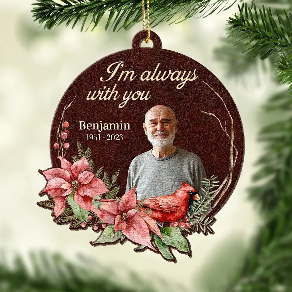 Custom Photo Forever By My Side - Memorial Personalized Custom Leather Ornament - Christmas Gift, Sympathy Gift For Family Members