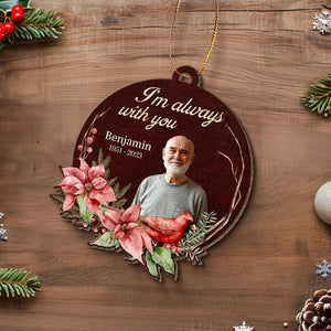 Custom Photo Forever By My Side - Memorial Personalized Custom Leather Ornament - Christmas Gift, Sympathy Gift For Family Members