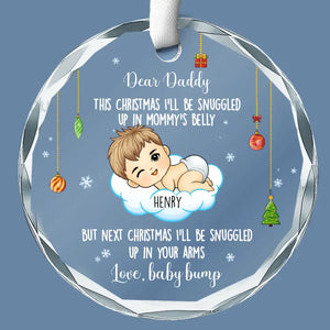 I'll Be Snuggled Up In Your Arms - Family Personalized Custom Circle Glass Ornament - Christmas Gift For Baby Kids, Newborn Baby