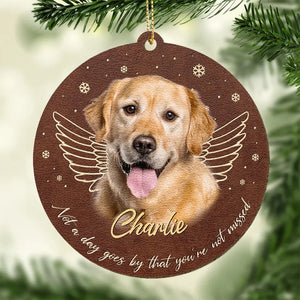 Custom Photo Missing You With Every Heartbeat - Memorial Personalized Custom Leather Ornament - Christmas Gift, Sympathy Gift For Pet Owners, Pet Lovers