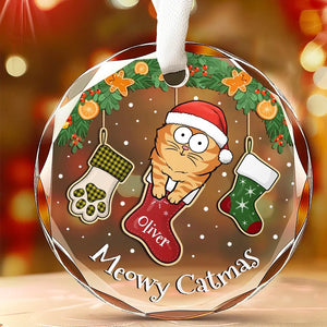 All I Want For Christmas Is Meow - Cat Personalized Custom Circle Glass Ornament - Christmas Gift For Pet Owners, Pet Lovers