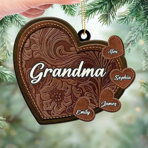 Grandmothers Are The Heart Of The Family - Family Personalized Custom Leather Ornament - Christmas Gift For Grandma