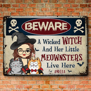 Warning To Trespassers On Witches' Property - Cat Personalized Custom Home Decor Metal Sign - House Warming Gift, Halloween Gift For Pet Owners, Pet Lovers