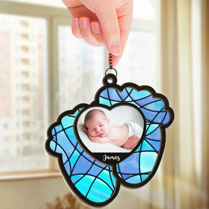 Custom Photo Merry And Bright With My Little Delight - Family Personalized Window Hanging Suncatcher - Christmas Gift For Baby Kids, Newborn Baby