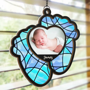 Custom Photo Merry And Bright With My Little Delight - Family Personalized Window Hanging Suncatcher - Christmas Gift For Baby Kids, Newborn Baby