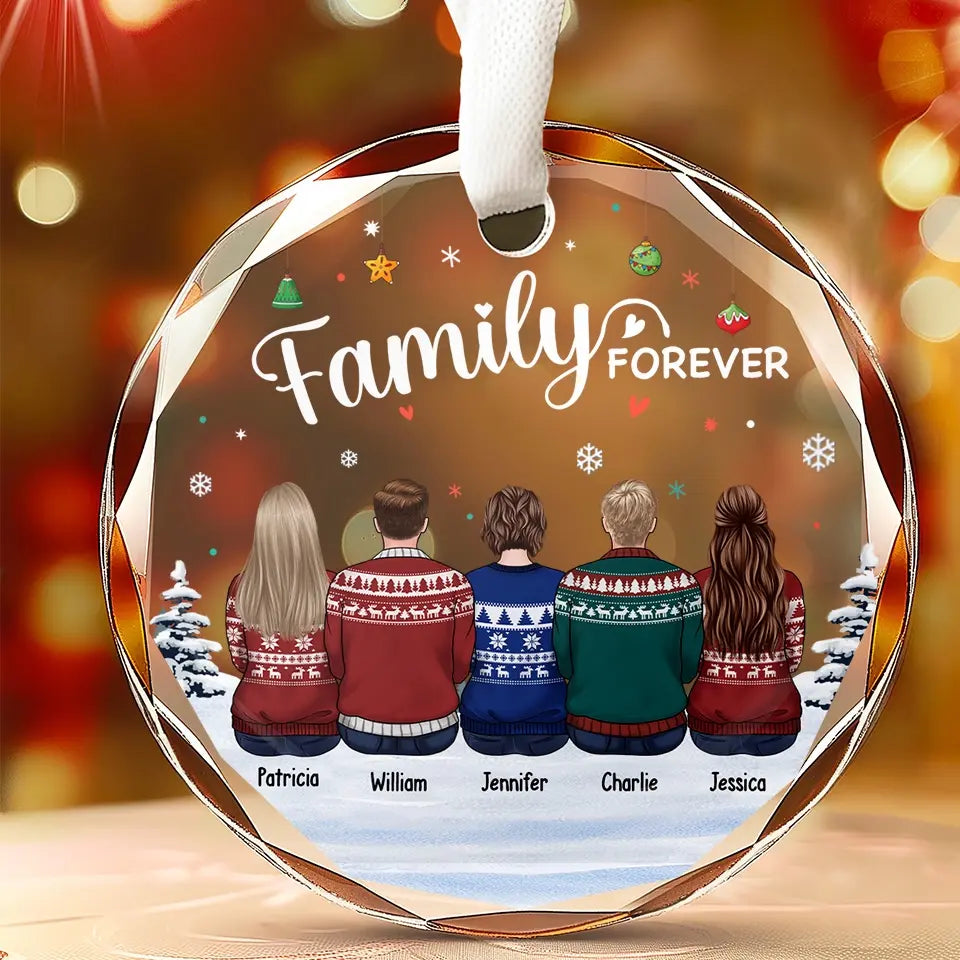 Love The Giver More Than The Gift - Family Personalized Custom Circle Glass Ornament - Christmas Gift For Family Members