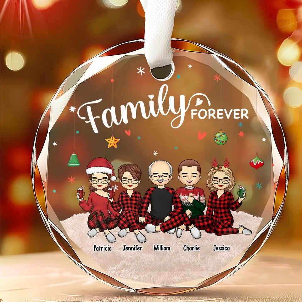 Family Makes The Season Bright - Family Personalized Custom Circle Glass Ornament - Christmas Gift For Family Members