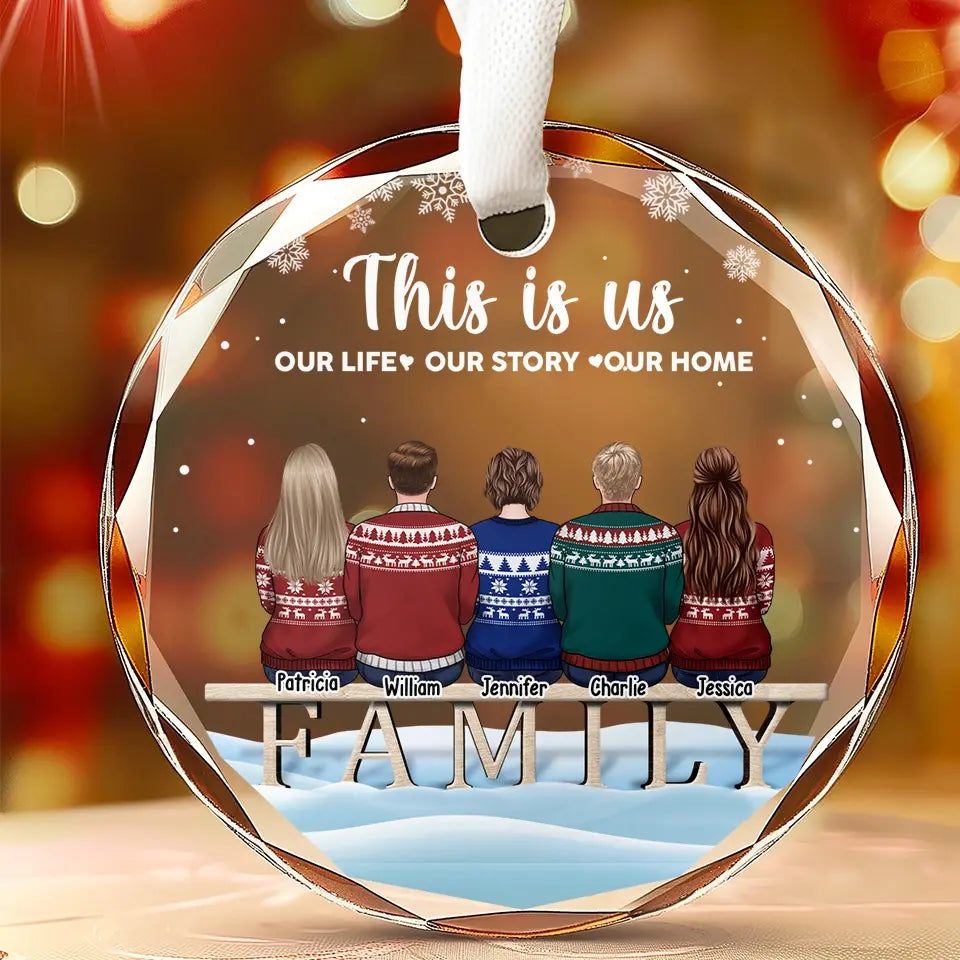 Christmas Becomes A Masterpiece When Painted With Family Moments - Family Personalized Custom Circle Glass Ornament - Christmas Gift For Family Members