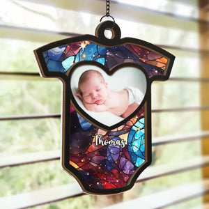 Custom Photo Forever Grateful For This Little Miracle - Family Personalized Window Hanging Suncatcher - Christmas Gift For Baby Kids, Newborn Baby